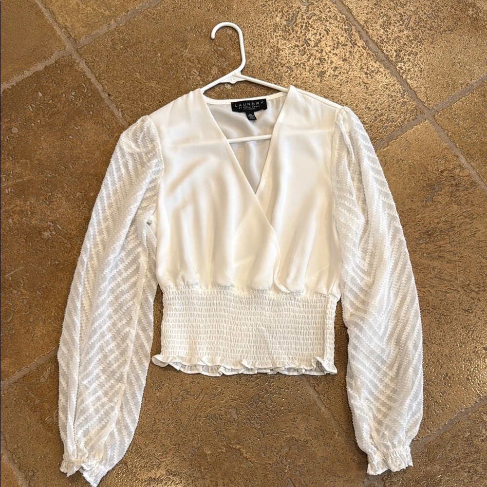 Laundry By Shelli Segal White Wrap Blouse with Long Sleeves